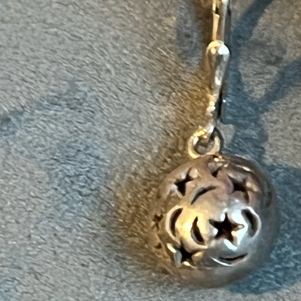 Sterling Moon and Star Cut out Ball Drop Earrings - Picture 2 of 5
